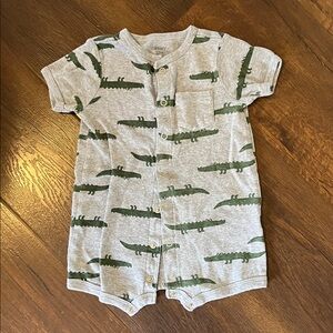Carter's Gray and Green Alligator Baby Romper